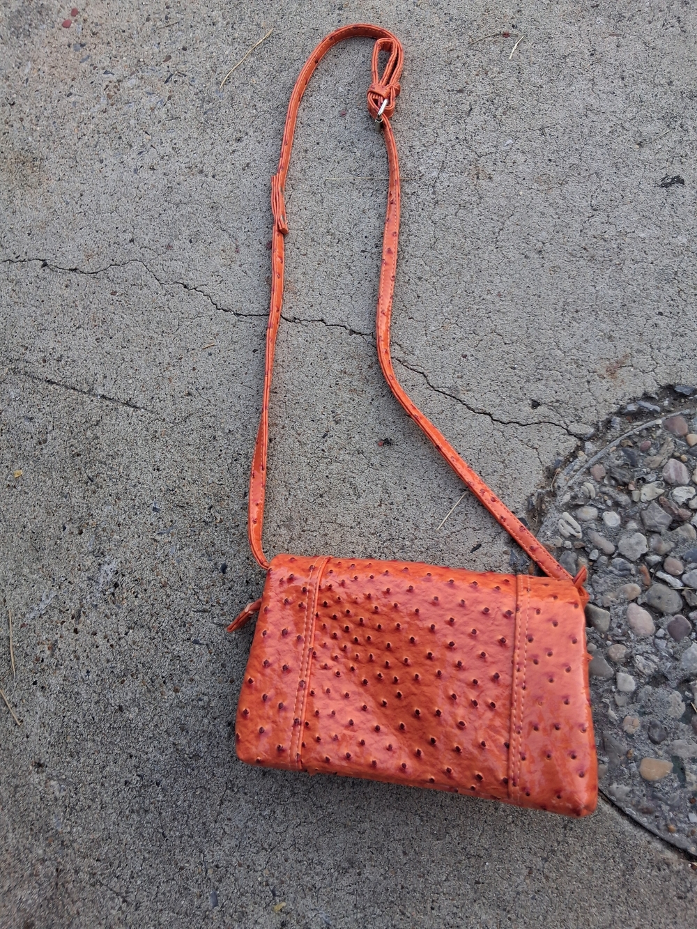 Orange Ostrich-Texture Crossbody Bag - Women's Shoulder Purse